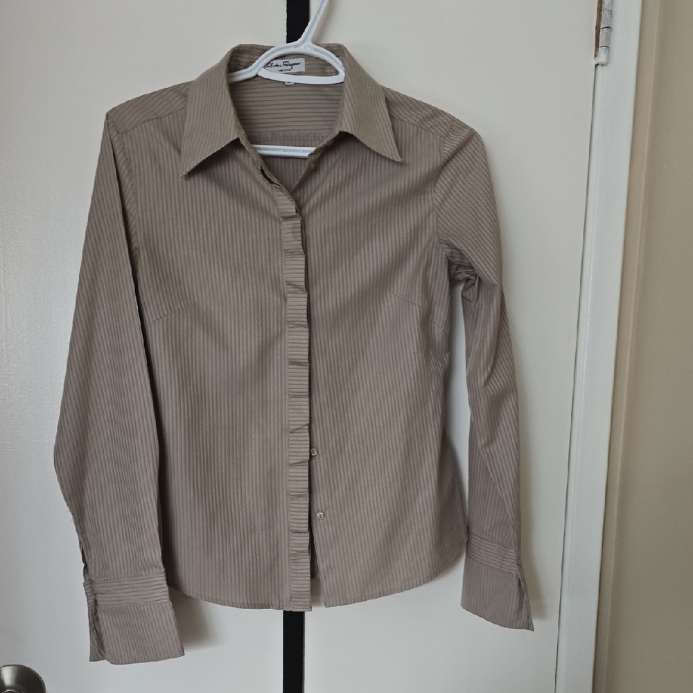 Salvatore Ferragamo Beige Striped Shirt